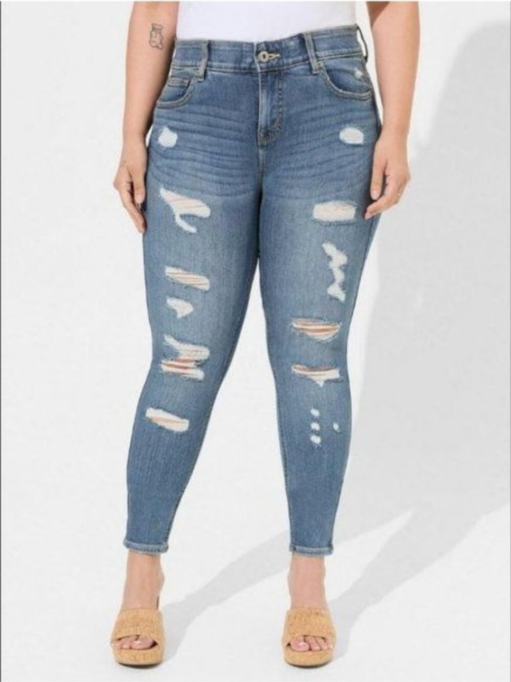 Torrid | Bombshell Skinny Premium Stretch High-Rise Destructed Jean - Picture 2 of 11